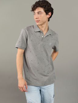 American Eagle - Men Grey Flex Pique Printed Polo T-Shirt