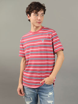 American Eagle - Men Pink Flex Pique Stripes T-Shirt
