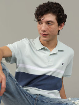 American Eagle - Men Blue Stripes Polo T-Shirt