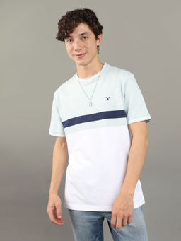 American Eagle - Men White Flex Pique Colorblock T-Shirt