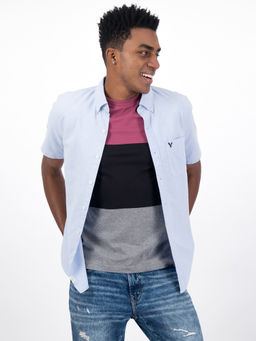 American Eagle - Men Blue Half Sleeve Everyday Oxford Button-Up Shirt