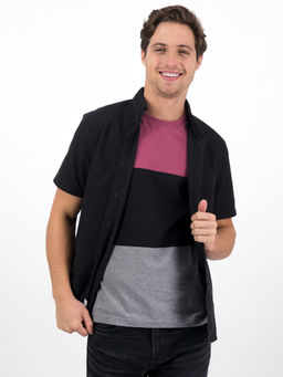 American Eagle - Men Black Oxford Short Sleeve Button-Up Shirt