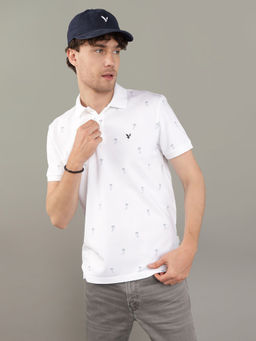 American Eagle - Men White Flex Pique Printed Polo Shirt