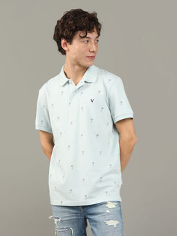 American Eagle - Men Green Flex Pique Printed Polo Shirt