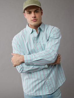American Eagle - Men Blue Everyday Relaxed Striped Oxford Button-Up Shirt