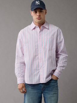 American Eagle - Men Pink Everyday Relaxed Striped Oxford Button-Up Shirt