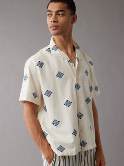 American Eagle - Men Blue Button-Up Poolside Shirt