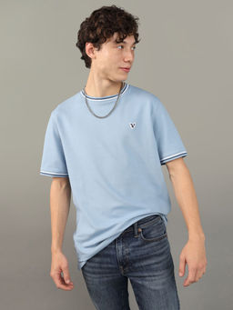American Eagle - Men Blue Flex Pique T-Shirt