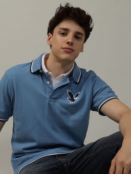 American Eagle - Men Blue Logo Flex Pique Polo Shirt
