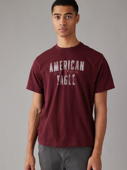 American Eagle - Men Burgundy Logo Graphic T-Shirt