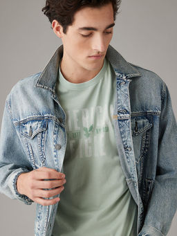 American Eagle - Men Green Logo Graphic T-Shirt