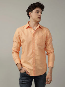 American Eagle - Men Solid Peach Slim Fit Oxford Button-Up Shirt