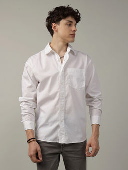 American Eagle - Men Solid White Everyday Relaxed Poplin Button-Up Shirt