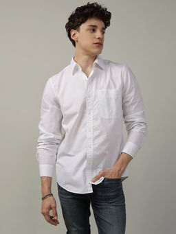 American Eagle - Men Solid White Slim Fit Poplin Everyday Button-Up Shirt