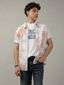 American Eagle - Men Floral White Button-Up Poolside Shirt