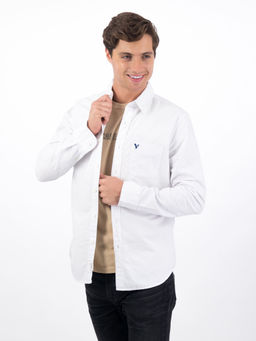 American Eagle - Men White Slim Fit Solid Oxford Button-Up Shirt