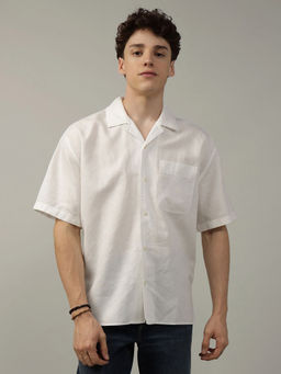 American Eagle - Men White Button-Up Poolside Casual Shirt