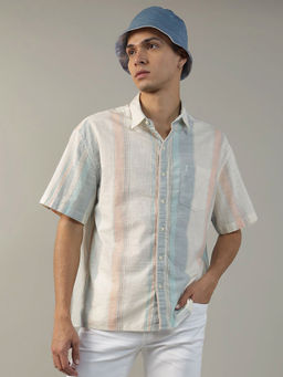 American Eagle - Men Multicolored Striped Button-Up Poolside Casual Shirt
