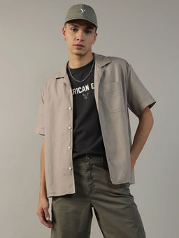 American Eagle - Men Grey Button-Up Poolside Casual Shirt