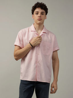 American Eagle - Men Pink Tropical Button-Up Poolside Casual Shirt
