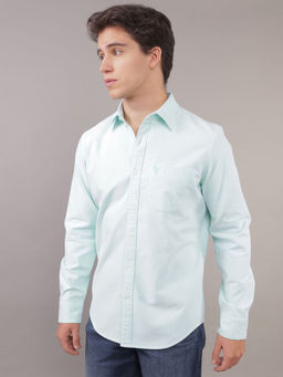 American Eagle - Men Blue Slim Fit Solid Oxford Button-Up Casual Shirt