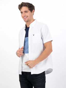 American Eagle - Men White Half-Sleeve Everyday Oxford Button-Up Casual Shirt