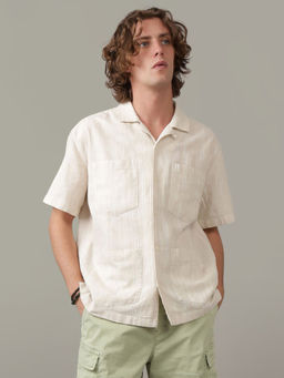 American Eagle - Men Beige Oversized Pocket Button-Up Casual Shirt