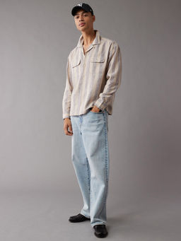 American Eagle - Men Grey Linen-Blend Mechanic Casual Shirt
