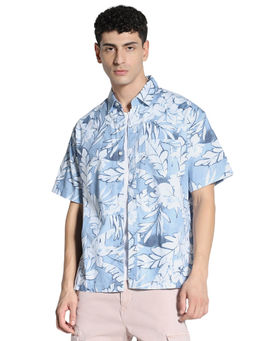 American Eagle - Men Blue Floral Button-Up Poolside Casual Shirt