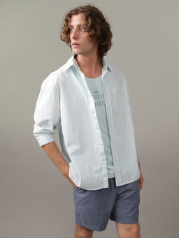 American Eagle - Men Blue Everyday Poplin Striped Button-Up Casual Shirt