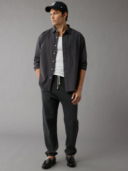 American Eagle - Men Black Everyday Poplin Button-Up Casual Shirt