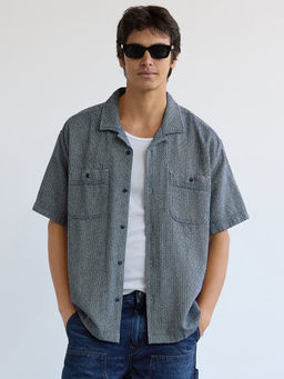 American Eagle - Men Navy Blue Printed Button-Up Shirt