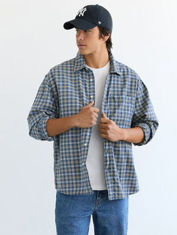 American Eagle - Men Blue Checks Oxford Plaid Button-Up Shirt