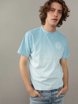 American Eagle - Men Blue Dip Dye Logo Ombre Graphic T-Shirt