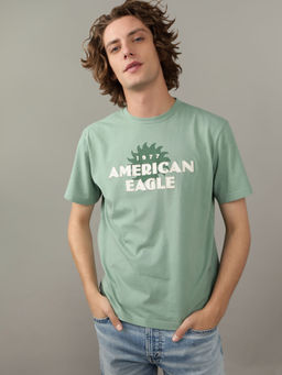 American Eagle - Men Green Logo Graphic Design T-Shirt