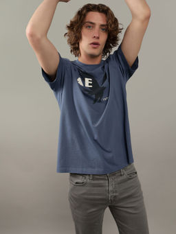 American Eagle - Men Blue Logo Graphic Design T-Shirt
