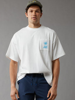 American Eagle - Men White Oversized Logo Graphic T-Shirt