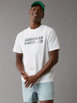 American Eagle - Men White Logo Graphic Design T-Shirt