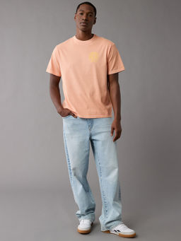 American Eagle - Men Peach Logo Graphic Printed T-Shirt