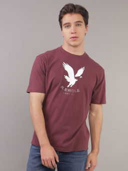 American Eagle - Men Burgundy Logo Graphic T-Shirt