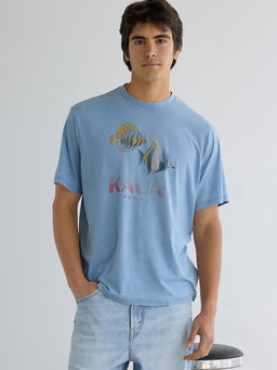 American Eagle - Men Blue Burnout Graphic T-Shirt