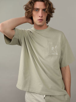 American Eagle - Men Green Oversized Logo Graphic T-Shirt