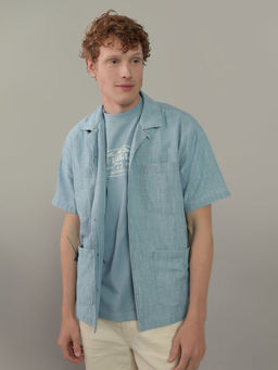 American Eagle - Men Blue Button-Up Solid Shirt