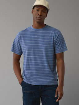 American Eagle - Men Blue Oversized Stripes T-Shirt
