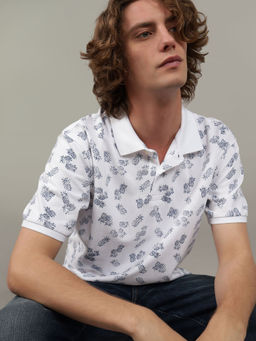 American Eagle - Men White Flex Pique Printed Collar Neck Polo T-Shirt
