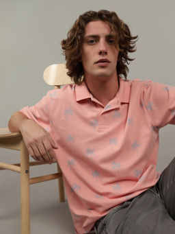 American Eagle - Men Pink Flex Pique Printed Collar Neck Polo T-Shirt