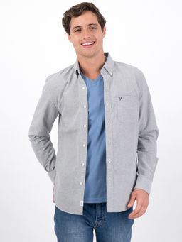 American Eagle - Men Grey Slim Fit Solid Oxford Button Up Shirt