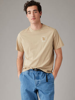 American Eagle - Men Khaki Logo Solid T-Shirt