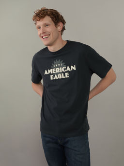 American Eagle - Men Black Logo Graphic T-Shirt