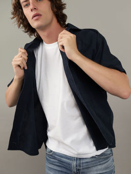 American Eagle - Men Navy Blue Solid Half Sleeves Shirt